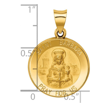 14K Gelbgold 14K Poliert und Satiniert St. Barbara Medaille Hohl Anhänger