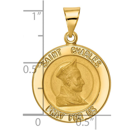 14K Gelbgold 14K Poliert und Satiniert St. Charles Medaille Hohl Anhänger