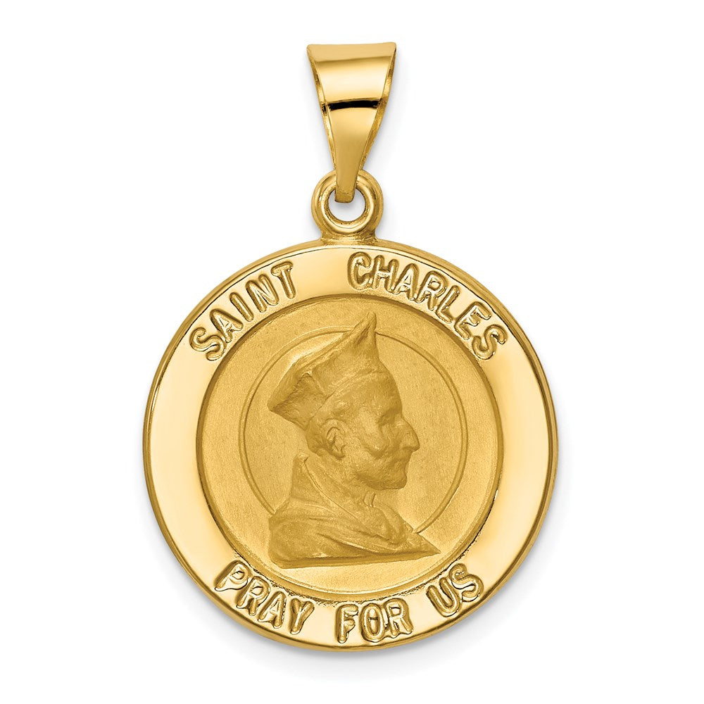 14K Gelbgold 14K Poliert und Satiniert St. Charles Medaille Hohl Anhänger