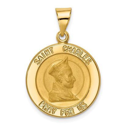 14K Gelbgold 14K Poliert und Satiniert St. Charles Medaille Hohl Anhänger