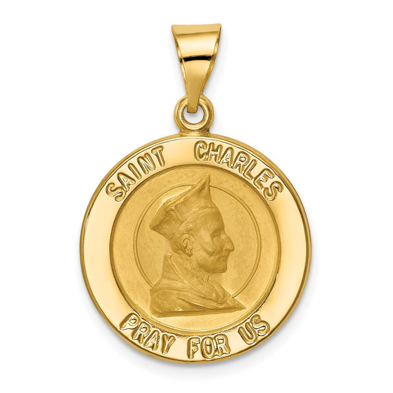 14K Gelbgold 14K Poliert und Satiniert St. Charles Medaille Hohl Anhänger