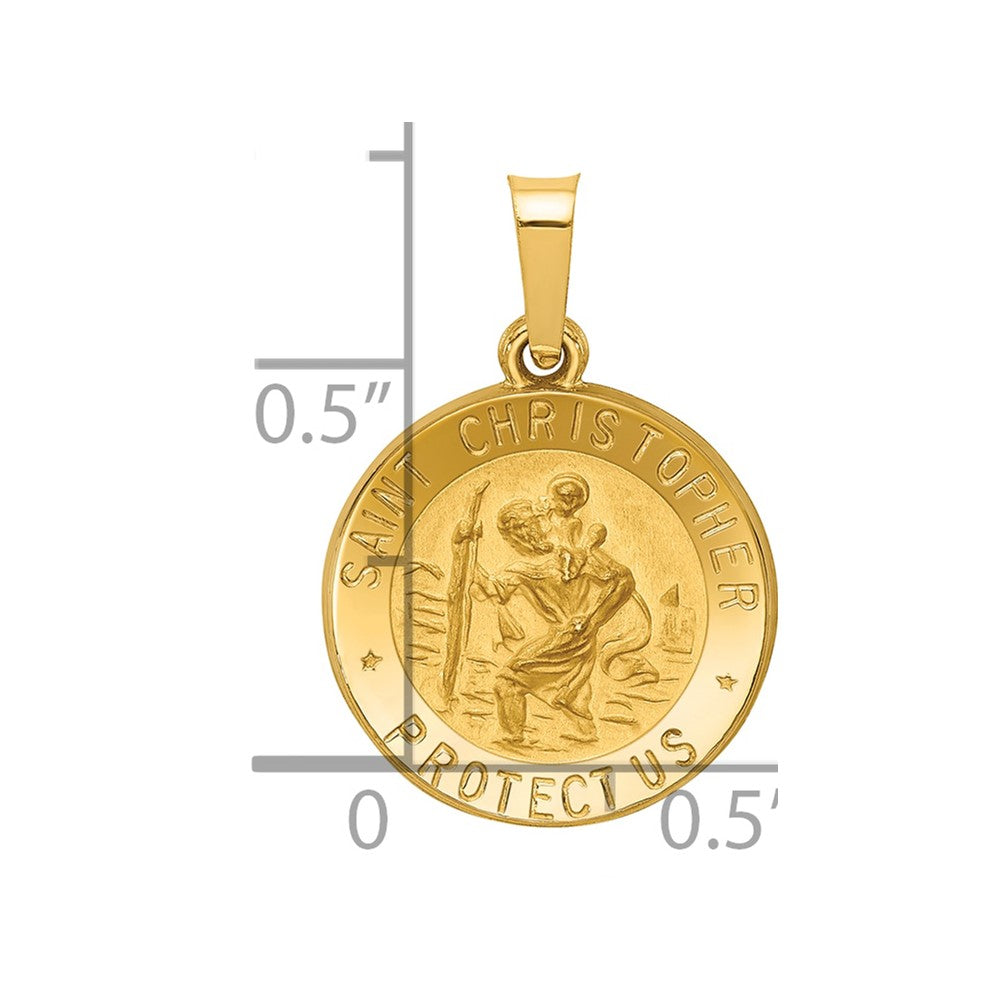 14K Gelbgold 14K Poliert und Satiniert St. Christopher Medaille Hohl Anhänger