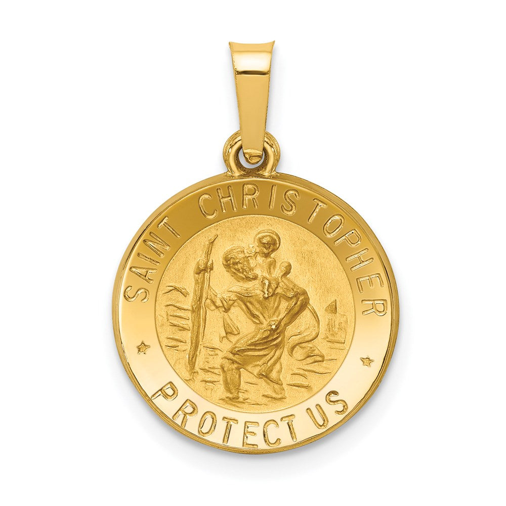 14K Gelbgold 14K Poliert und Satiniert St. Christopher Medaille Hohl Anhänger