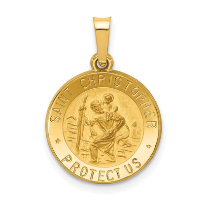 14K Gelbgold 14K Poliert und Satiniert St. Christopher Medaille Hohl Anhänger
