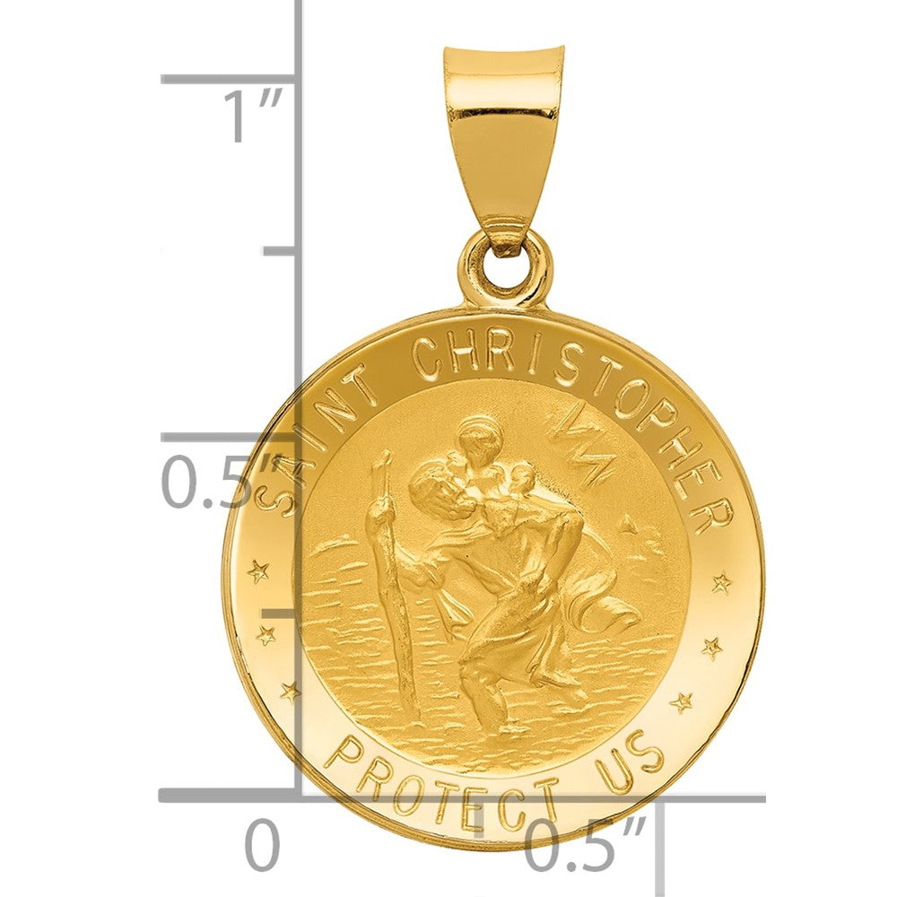 14K Gelbgold 14K Poliert und Satiniert St. Christopher Medaille Hohl Anhänger