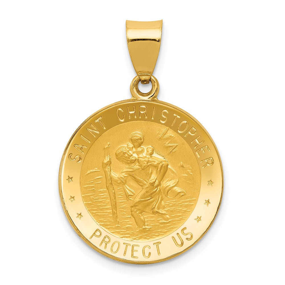 14K Gelbgold 14K Poliert und Satiniert St. Christopher Medaille Hohl Anhänger