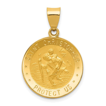 14K Gelbgold 14K Poliert und Satiniert St. Christopher Medaille Hohl Anhänger
