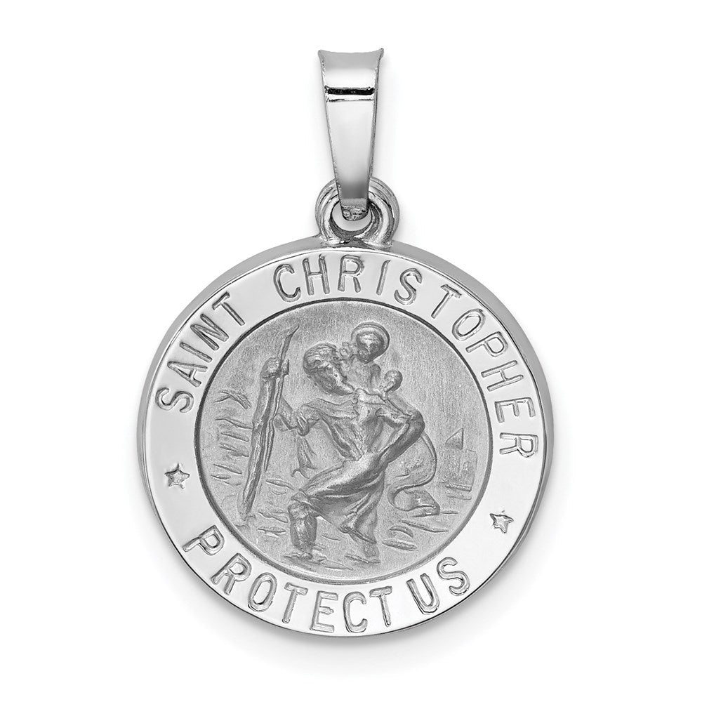 14K Weißgold 14K Weißgold Poliert/satin St Christopher Medaille Hohl Anhänger