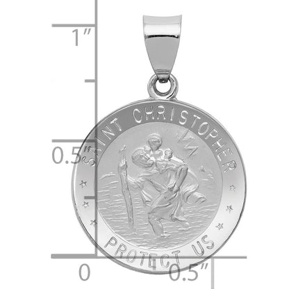 14K Weißgold 14K Weißgold Poliert/satin St Christopher Medaille Hohl Anhänger