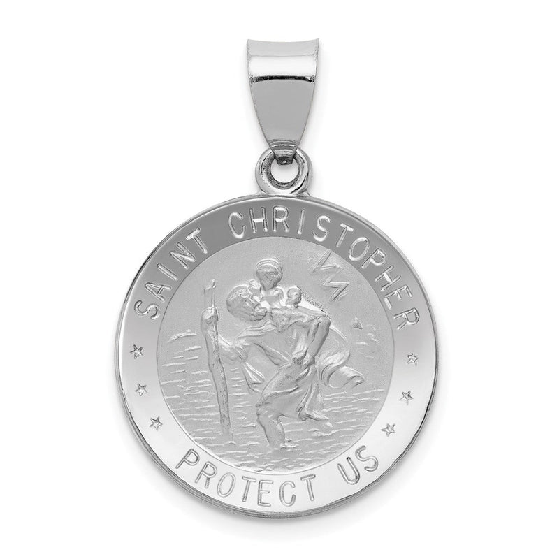 14K Weißgold 14K Weißgold Poliert/satin St Christopher Medaille Hohl Anhänger