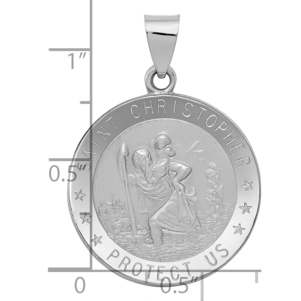 14K Weißgold 14K Weißgold Poliert/satin St Christopher Medaille Hohl Anhänger