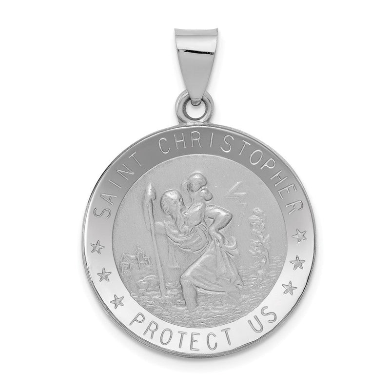 14K Weißgold 14K Weißgold Poliert/satin St Christopher Medaille Hohl Anhänger
