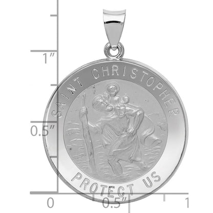 14K Weißgold 14K Weißgold Poliert/satin St Christopher Medaille Hohl Anhänger
