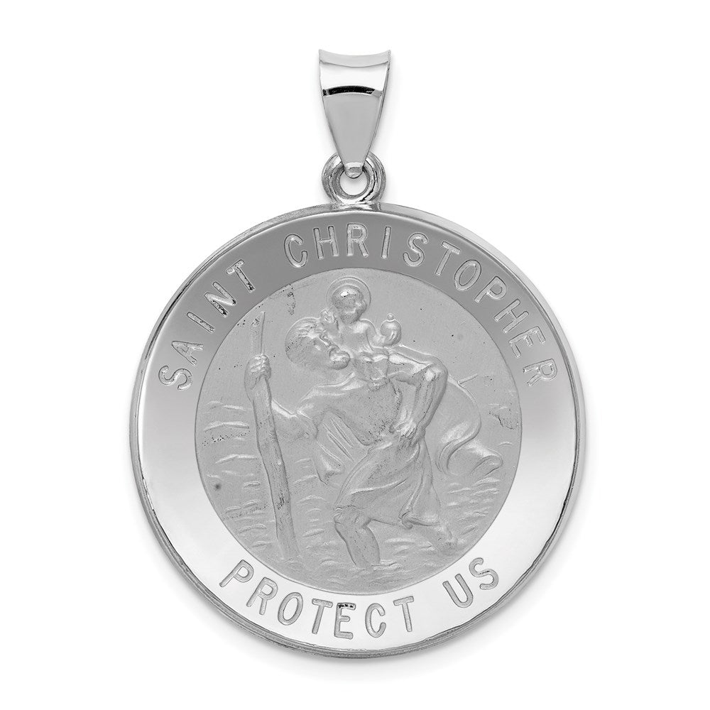 14K Weißgold 14K Weißgold Poliert/satin St Christopher Medaille Hohl Anhänger
