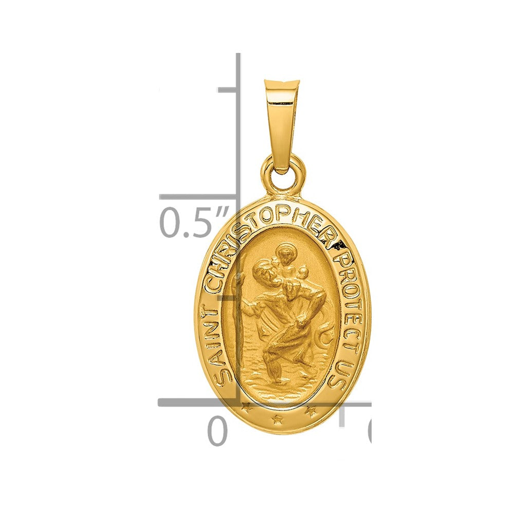 14K Gelbgold 14K Poliert und Satiniert St. Christopher Medaille Hohl Anhänger