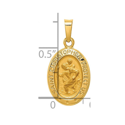 14K Gelbgold 14K Poliert und Satiniert St. Christopher Medaille Hohl Anhänger