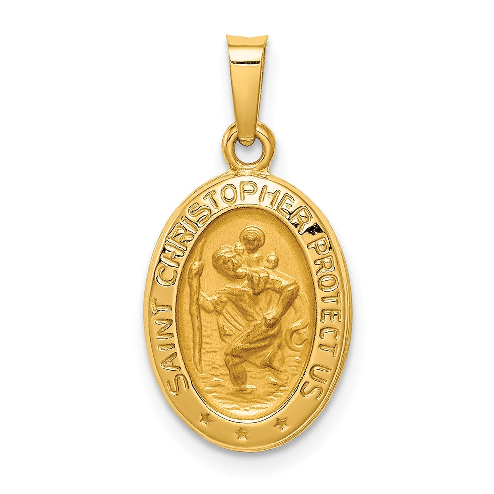 14K Gelbgold 14K Poliert und Satiniert St. Christopher Medaille Hohl Anhänger
