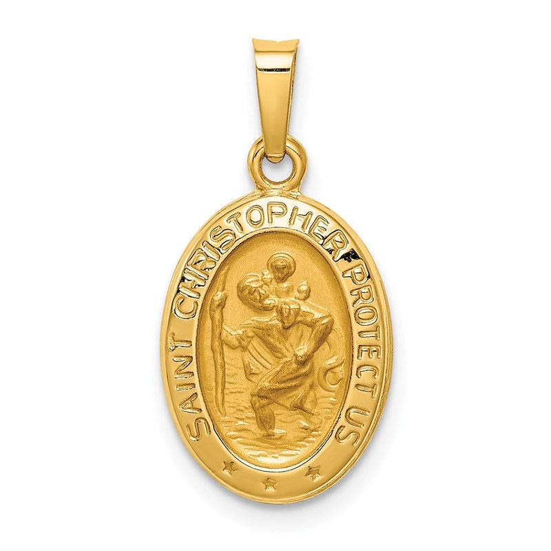 14K Gelbgold 14K Poliert und Satiniert St. Christopher Medaille Hohl Anhänger