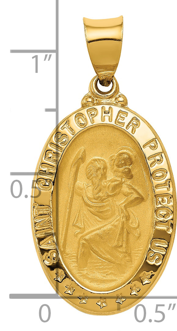 14K Gelbgold 14K Poliert und Satiniert St. Christopher Medaille Hohl Anhänger