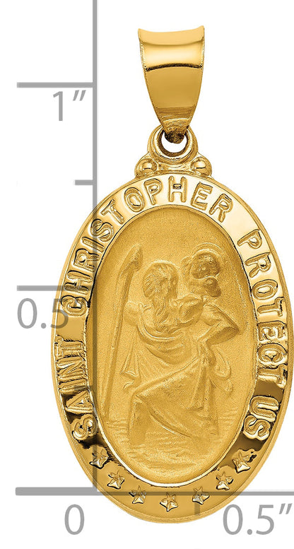 14K Gelbgold 14K Poliert und Satiniert St. Christopher Medaille Hohl Anhänger