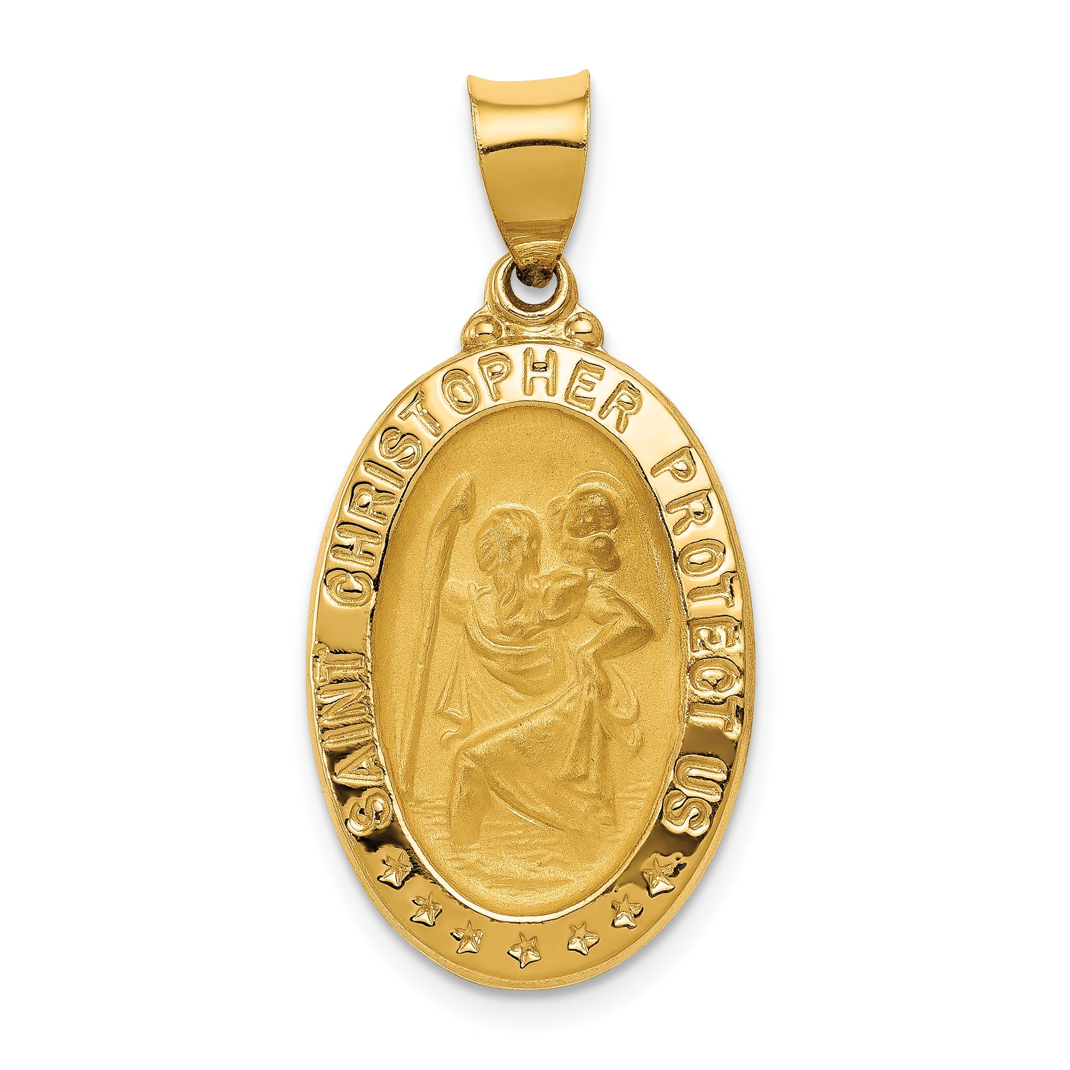 14K Gelbgold 14K Poliert und Satiniert St. Christopher Medaille Hohl Anhänger