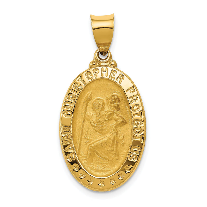 14K Gelbgold 14K Poliert und Satiniert St. Christopher Medaille Hohl Anhänger