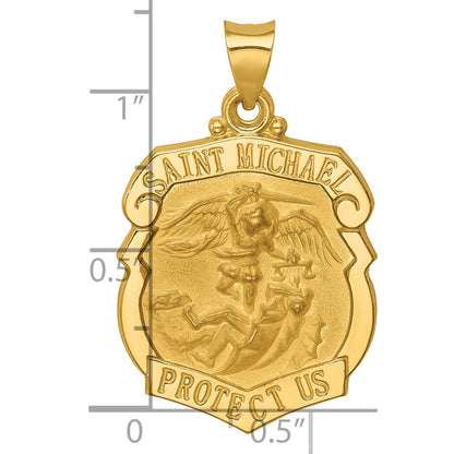 14K Gelbgold 14K Poliert und Satiniert St. Michael Abzeichen Medaille Hohl Anhänger