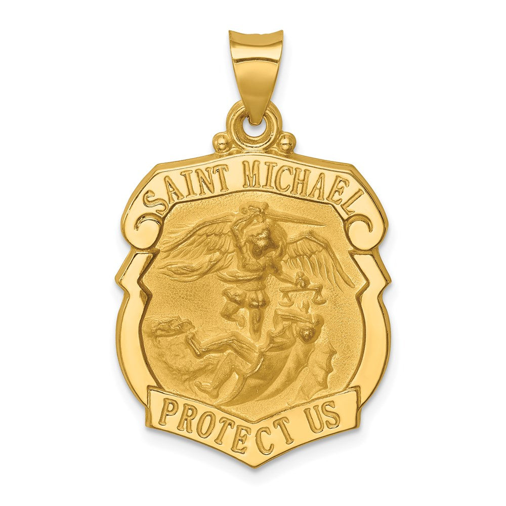 14K Gelbgold 14K Poliert und Satiniert St. Michael Abzeichen Medaille Hohl Anhänger