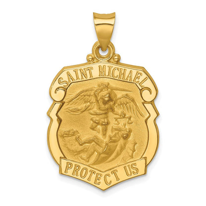 14K Gelbgold 14K Poliert und Satiniert St. Michael Abzeichen Medaille Hohl Anhänger