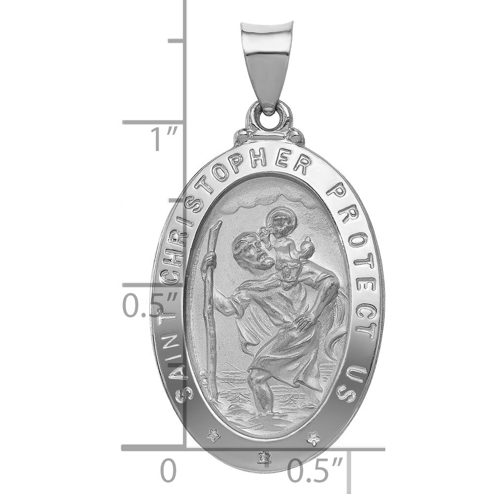 14K Weißgold 14K Weißgold Poliert/satin St Christopher Medaille Hohl Anhänger