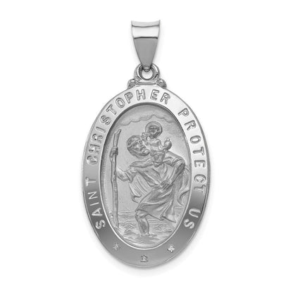 14K Weißgold 14K Weißgold Poliert/satin St Christopher Medaille Hohl Anhänger