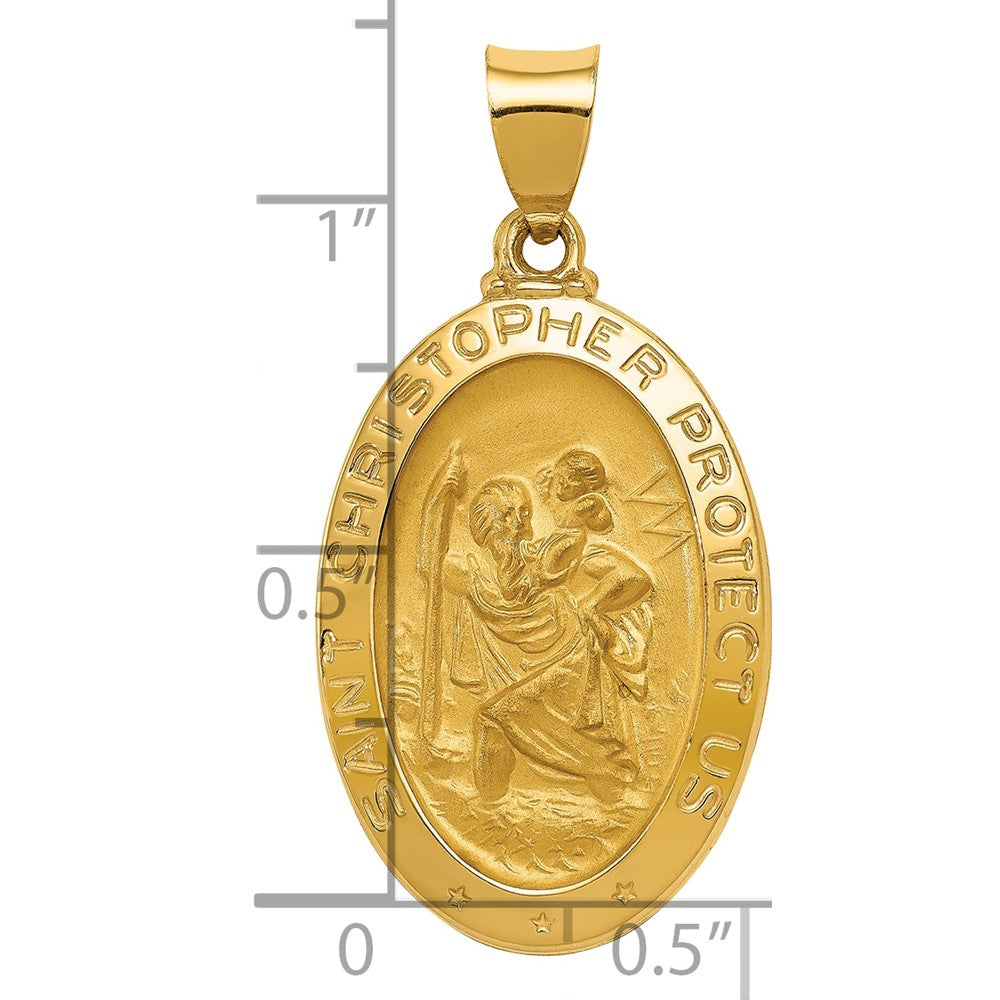 14K Gelbgold 14K Poliert und Satiniert St Christopher Medaille Hohl Anhänger