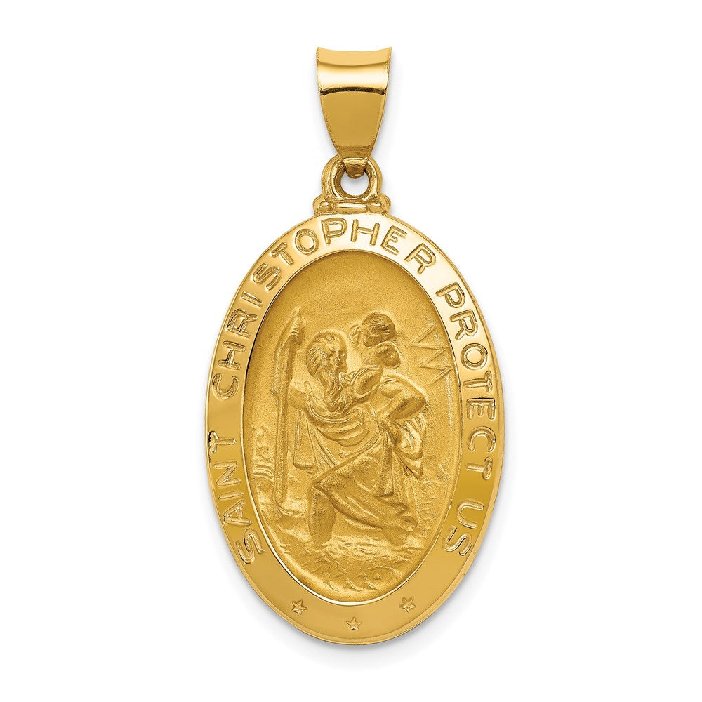 14K Gelbgold 14K Poliert und Satiniert St Christopher Medaille Hohl Anhänger