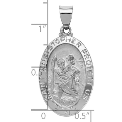 14K Weißgold Poliert/satin St Christopher Medaille Hohl Anhänger