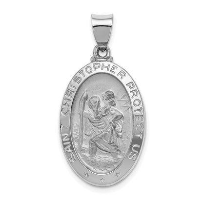 14K Weißgold Poliert/satin St Christopher Medaille Hohl Anhänger