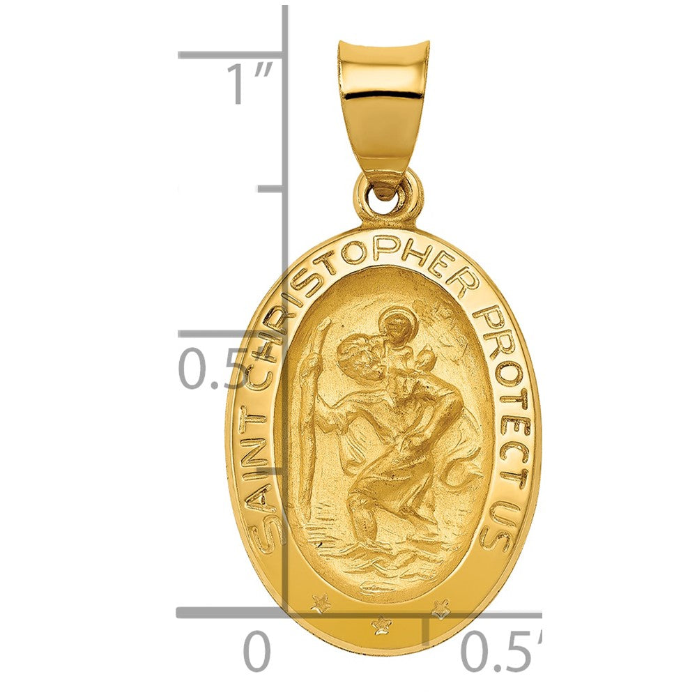 14K Gelbgold 14K Poliert und Satiniert St Christopher Medaille Hohl Anhänger
