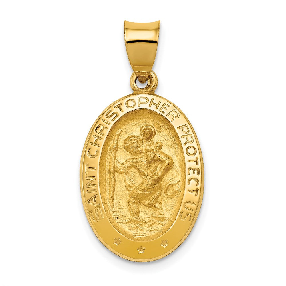 14K Gelbgold 14K Poliert und Satiniert St Christopher Medaille Hohl Anhänger