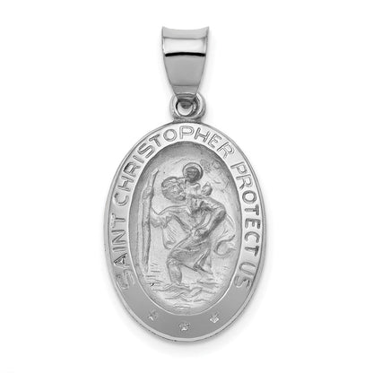 14K Weißgold 14K Weißgold Poliert/satin St Christopher Medaille Hohl Anhänger