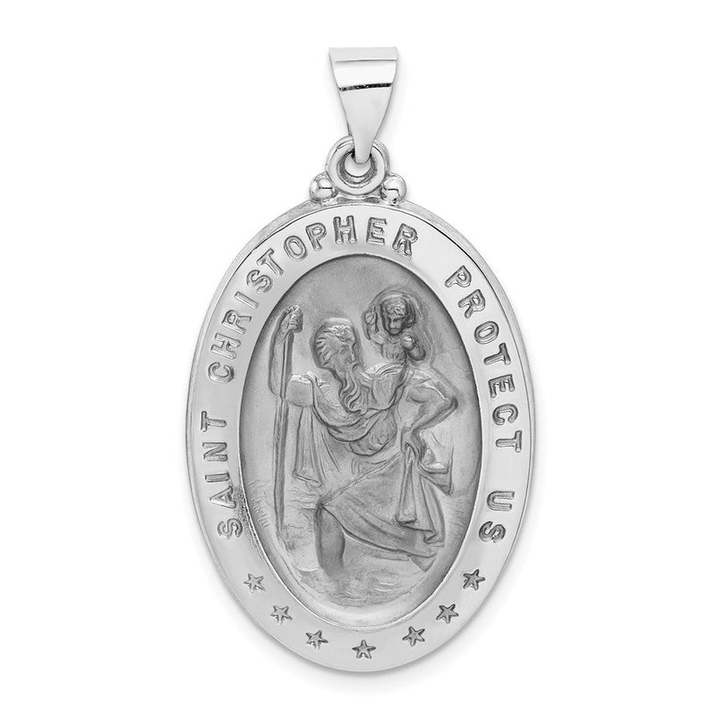 14K Weißgold 14K Weißgold Poliert/satin St Christopher Medaille Hohl Anhänger