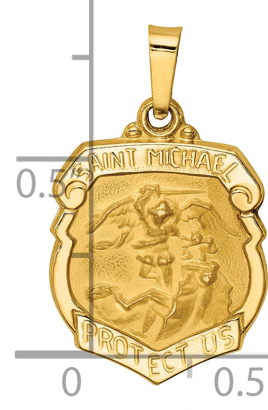 14K Gelbgold 14K Poliert und Satiniert St Michael Abzeichen Medaille Hohl Anhänger