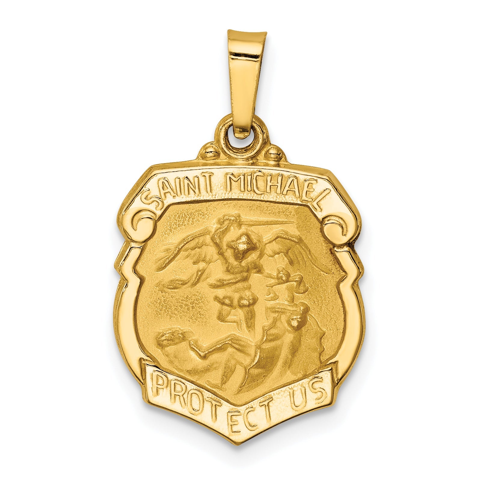 14K Gelbgold 14K Poliert und Satiniert St Michael Abzeichen Medaille Hohl Anhänger