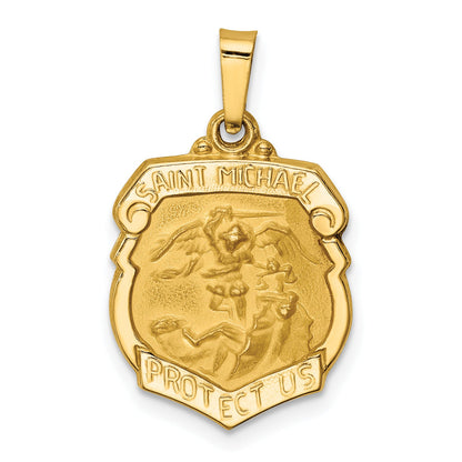 14K Gelbgold 14K Poliert und Satiniert St Michael Abzeichen Medaille Hohl Anhänger