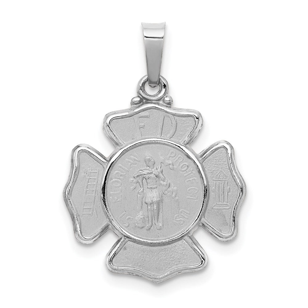 14K Weißgold 14K Weißgold Poliert und Satiniert St Florian Abzeichen Anhänger
