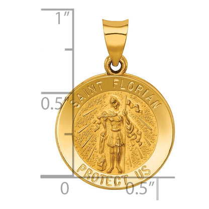 14K Gelbgold 14K Poliert und Satiniert St Florian Medaille Hohl Anhänger