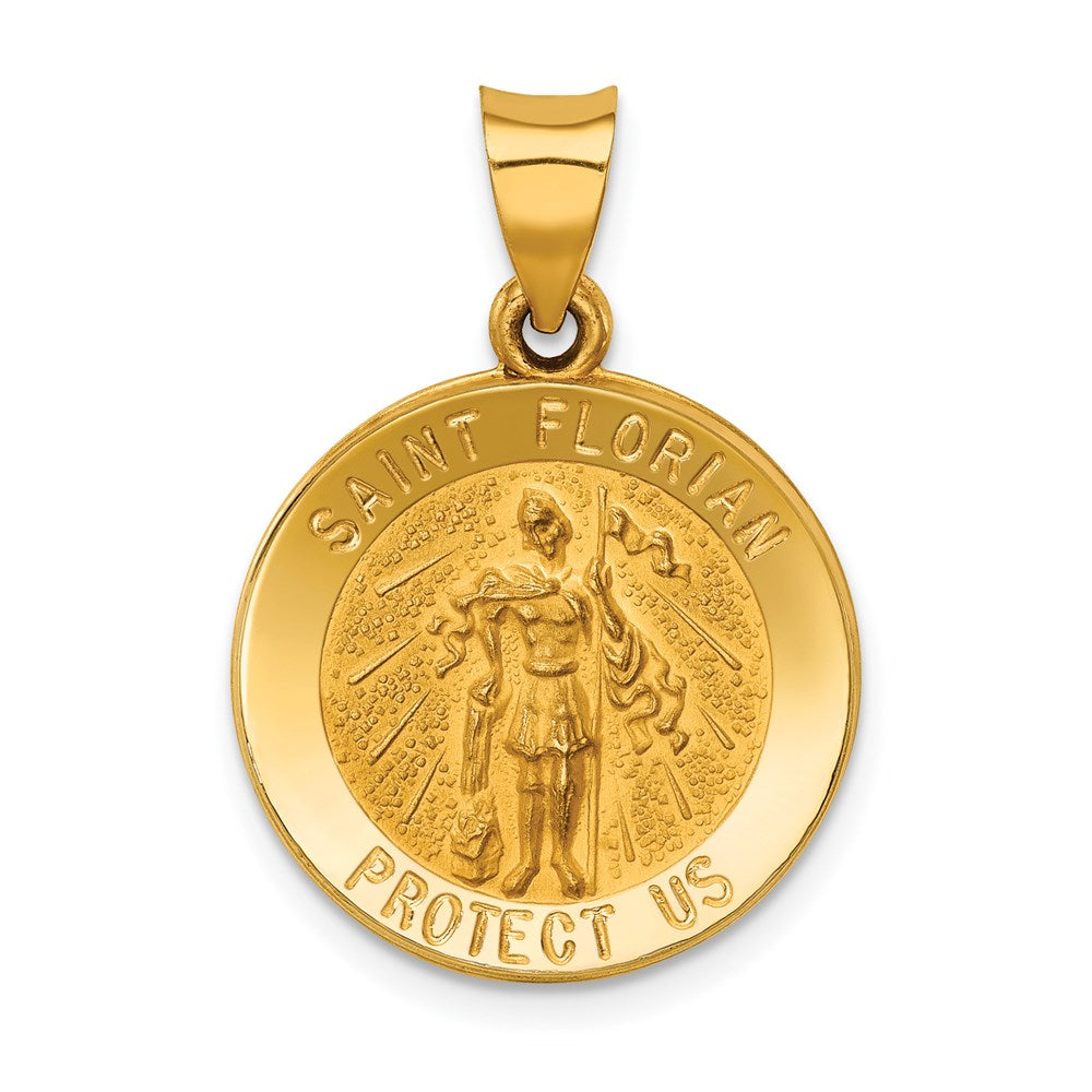 14K Gelbgold 14K Poliert und Satiniert St Florian Medaille Hohl Anhänger