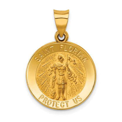 14K Gelbgold 14K Poliert und Satiniert St Florian Medaille Hohl Anhänger