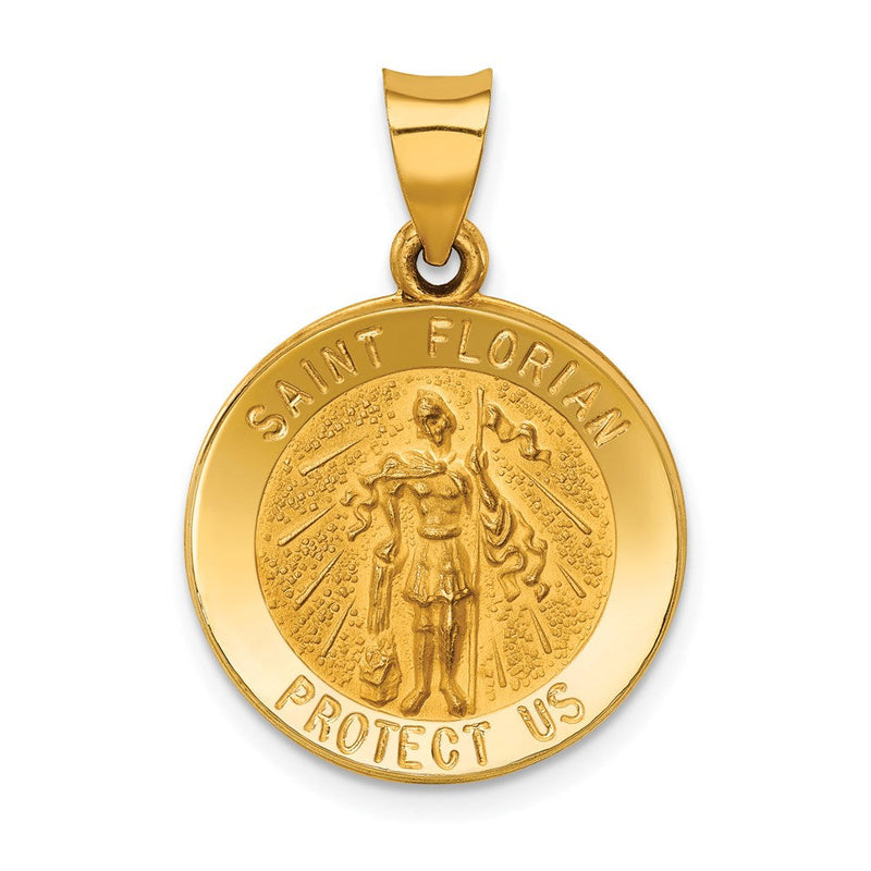 14K Gelbgold 14K Poliert und Satiniert St Florian Medaille Hohl Anhänger