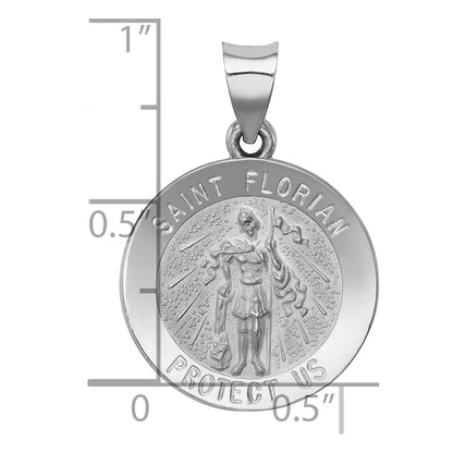 14K Weißgold 14K Weißgold Poliert und Satiniert St Florian Medaille Hohl Anhänger