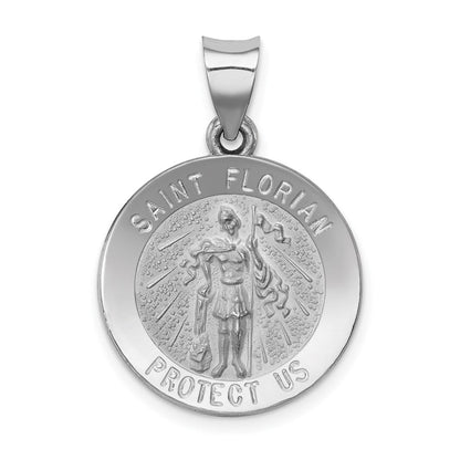 14K Weißgold 14K Weißgold Poliert und Satiniert St Florian Medaille Hohl Anhänger