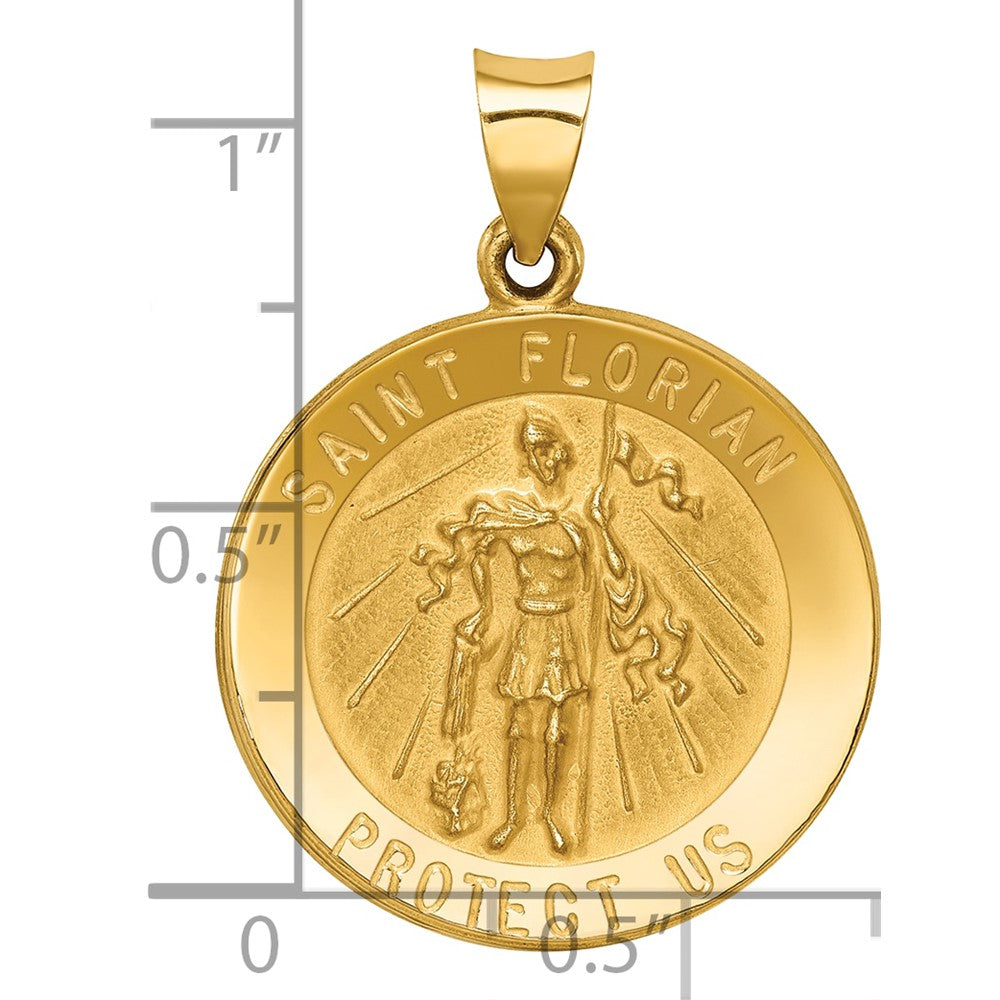 14K Gelbgold Poliert und Satiniert St Florian Medaille Hohl Anhänger